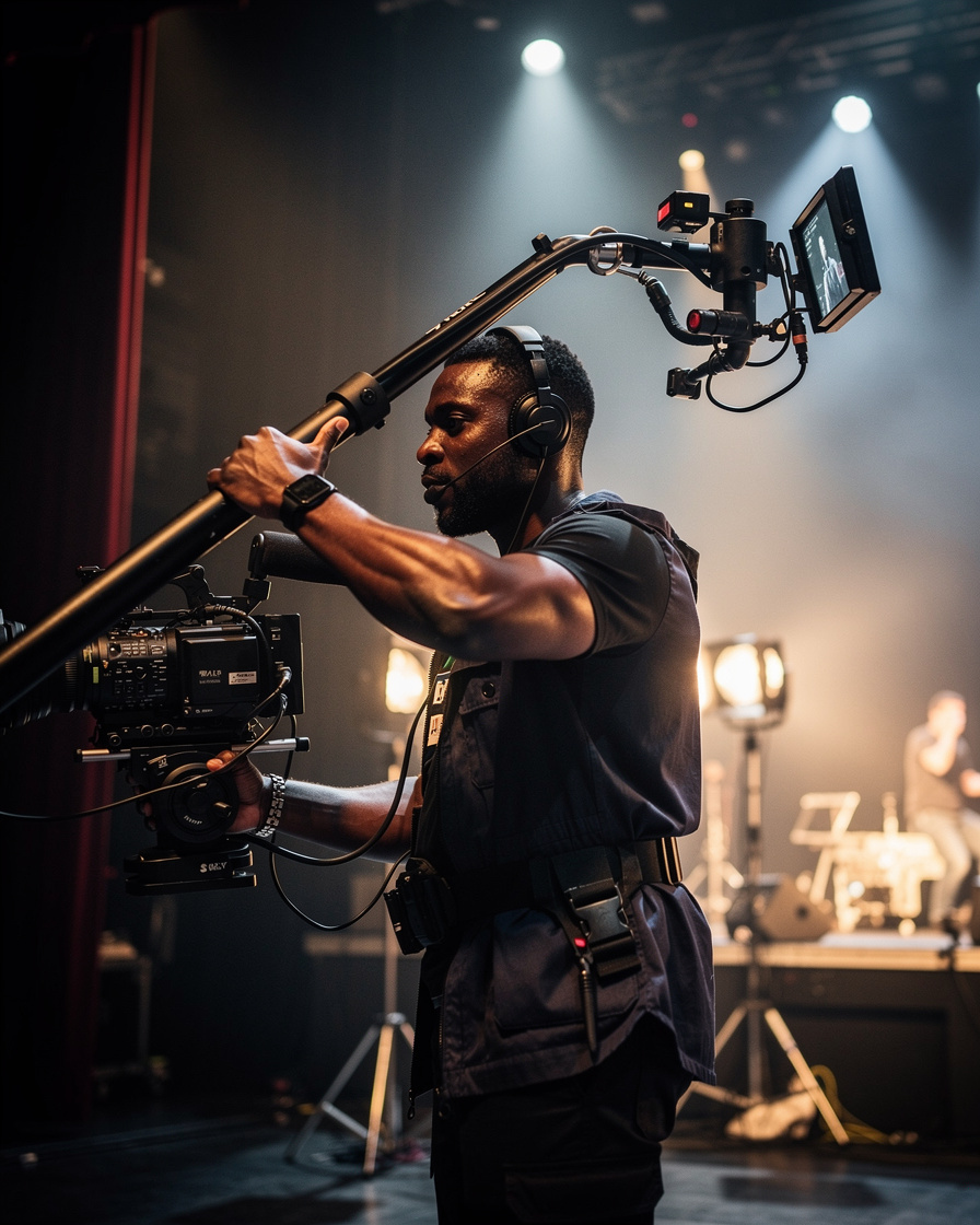 Camera operator filming a live stage performance